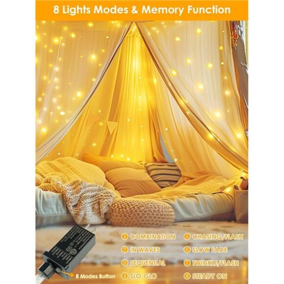 66Ft 200 LED Fairy Lights Plug in, Waterproof String Lights Outdoor & Indoor - Picture 3 of 7